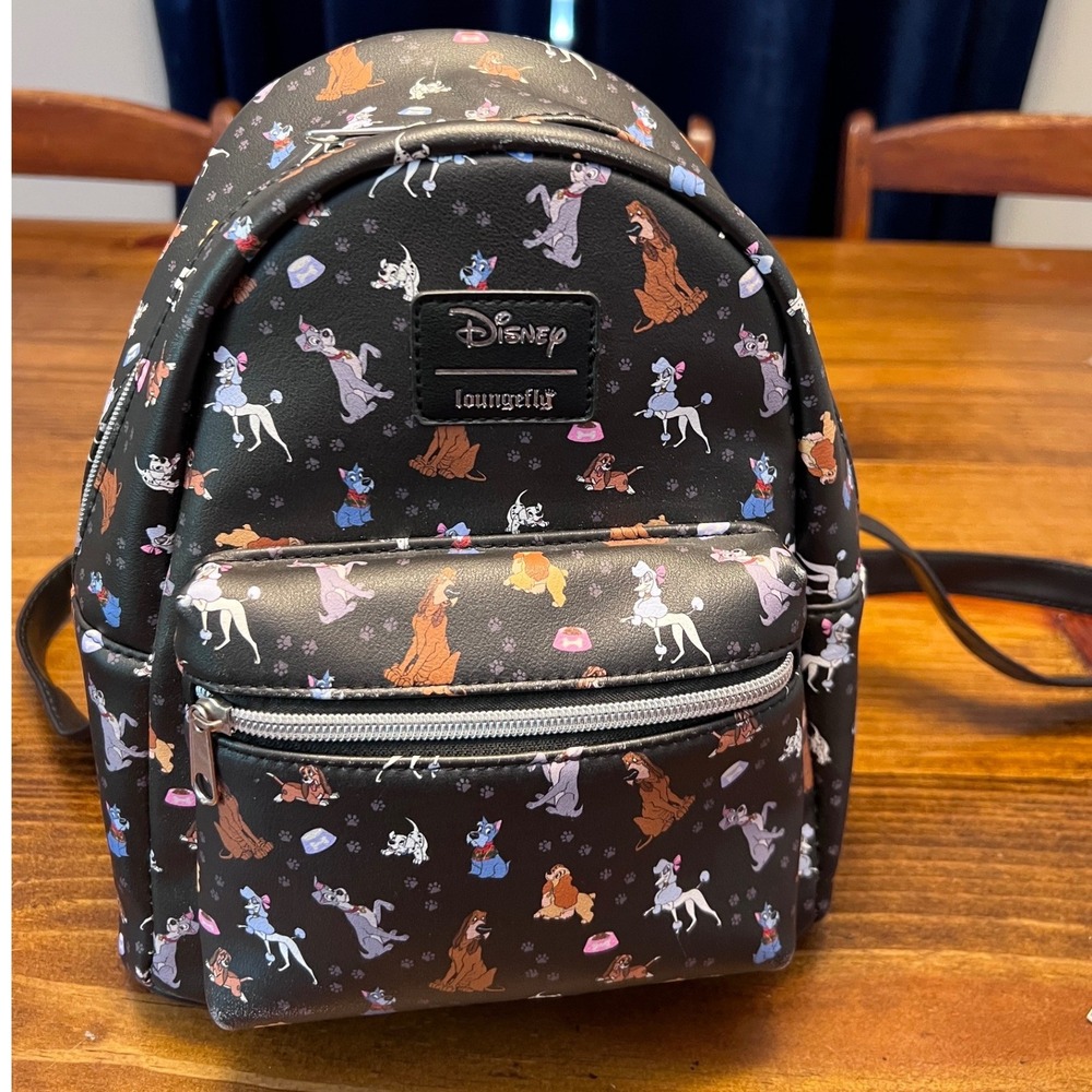 Disney Loungefly Mini Backpack Women Black Disney Dogs Print Excellent